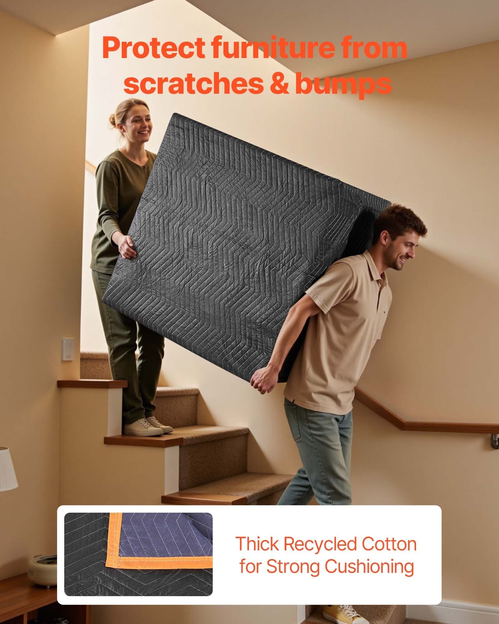 Six American Smart moving blankets, 72x40 inches, large padded packing supplies with cotton filling for furniture protection and shipping.