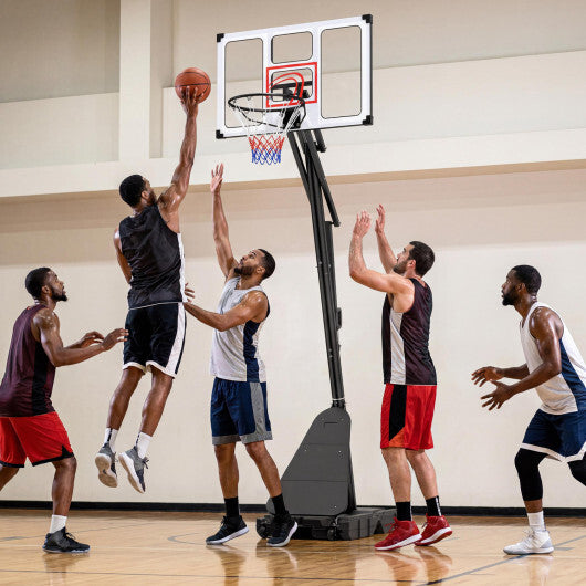 American Smart WB portable basketball hoop, adjustable height 4.9-10 ft, with fillable base and ball storage for sports enthusiasts