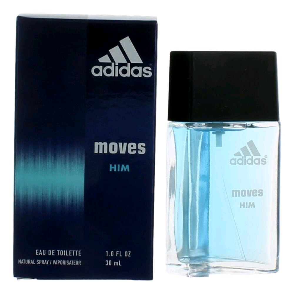 American Smart 1 oz Adidas Moves by Adidas Eau De Toilette spray for men, showing the sleek bottle and packaging.