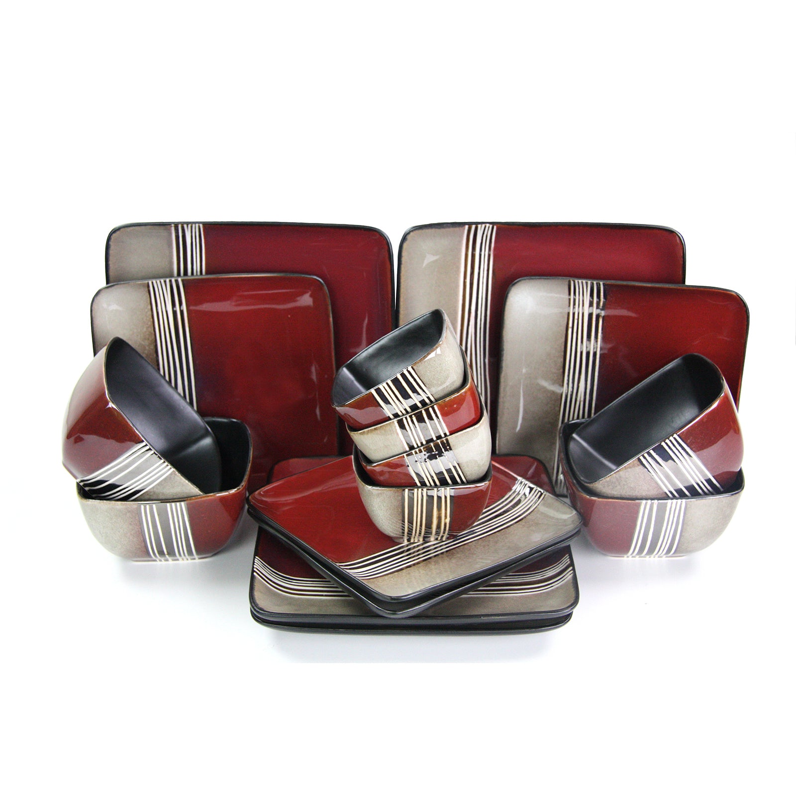 American Smart Elama Downtown Loft 16-piece stoneware dinnerware set with double bowls, service for 4, tableware collection