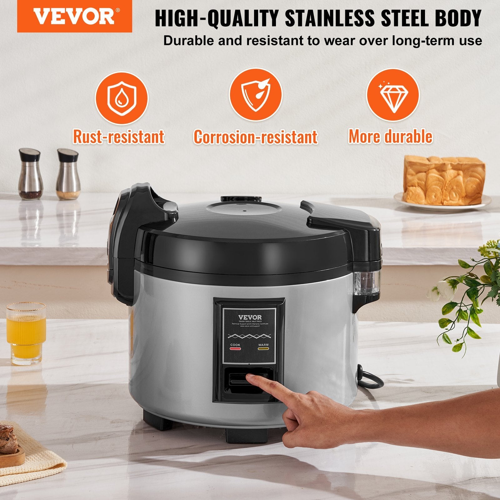 American Smart 45-Cup Commercial Rice Cooker with nonstick inner pot, rice cup, paddle, and keep warm function for restaurant use
