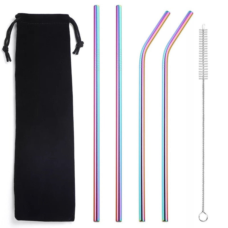 Color: Dazzling 6 piece set - 304 stainless steel straw
