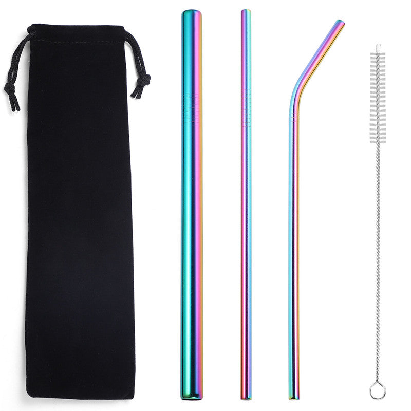 Color: DazzlingCloth bag5 pcs - 304 stainless steel straw