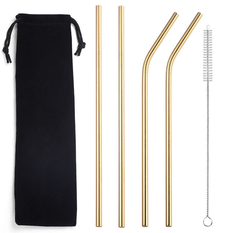 Color: Gold 6 piece set - 304 stainless steel straw