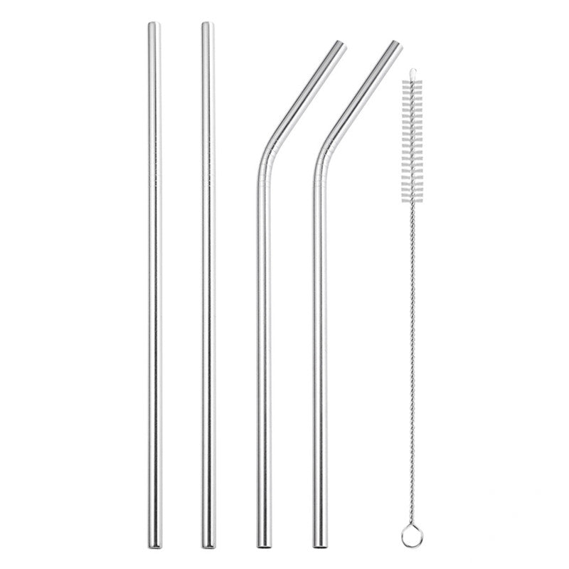 Color: Sliver 5 piece set - 304 stainless steel straw
