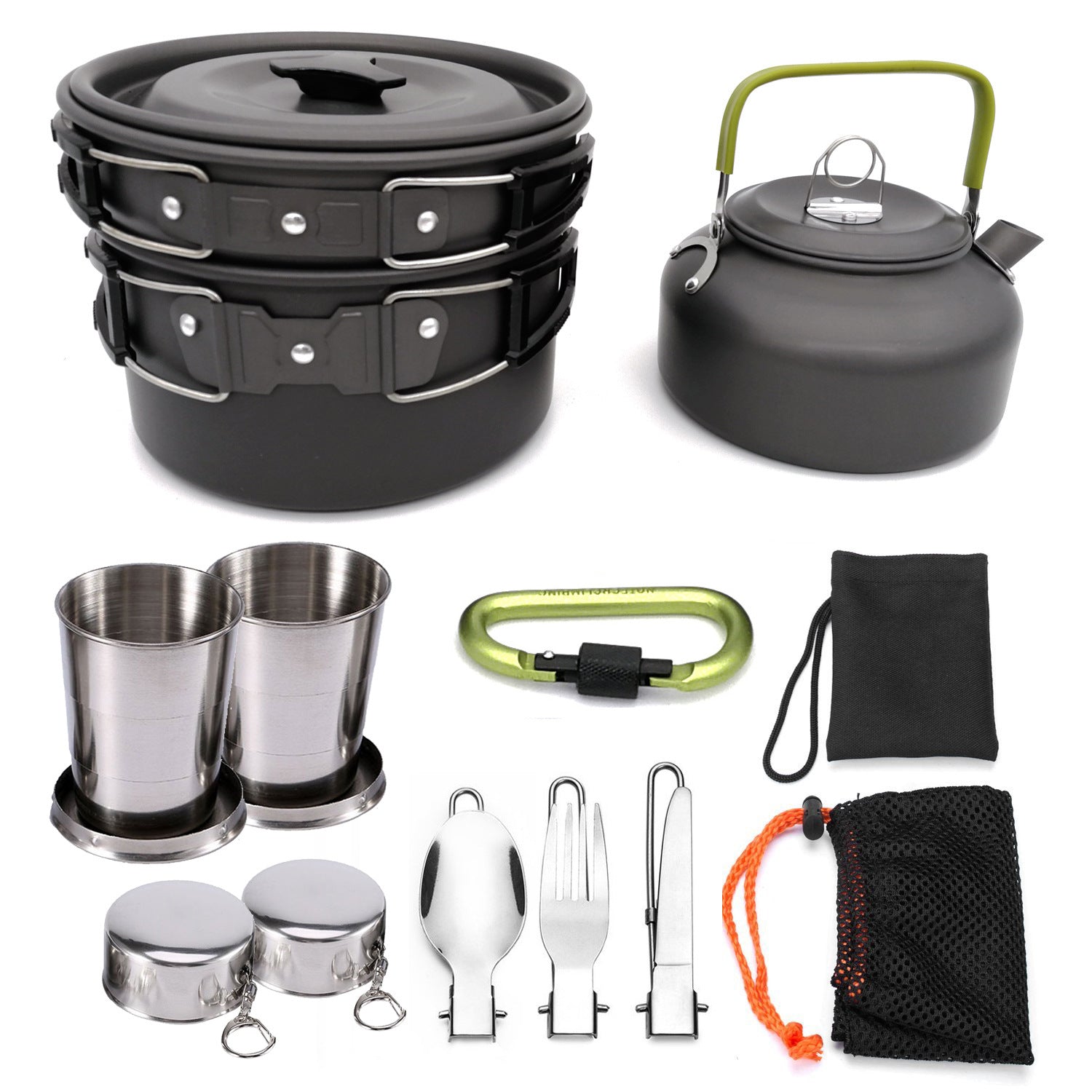 Compatible with Apple, 1 Conjunto Ao Ar Livre Panelas Panelas De Acampamento Piquenique Conjunto De Utenslios De Cozinha Antiaderente Com Colher Dobravel Garfo Faca Chaleira Copo - American Smart