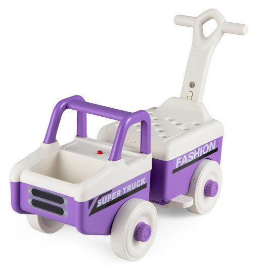 Costway 4 in 1 Ride on Push Car with Music and Under-Seat Storage for Boys Girls-Purple - Color: Purple