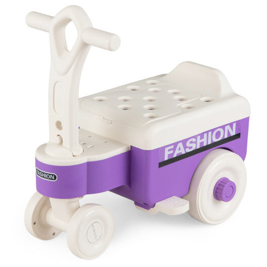 Costway 4 in 1 Ride on Push Car with Music and Under-Seat Storage for Boys Girls-Purple - Color: Purple