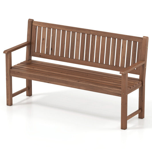 3-Seater Outdoor Wooden Bench 59 inch Large Garden Bench with Backrest-Brown - Color: Brown