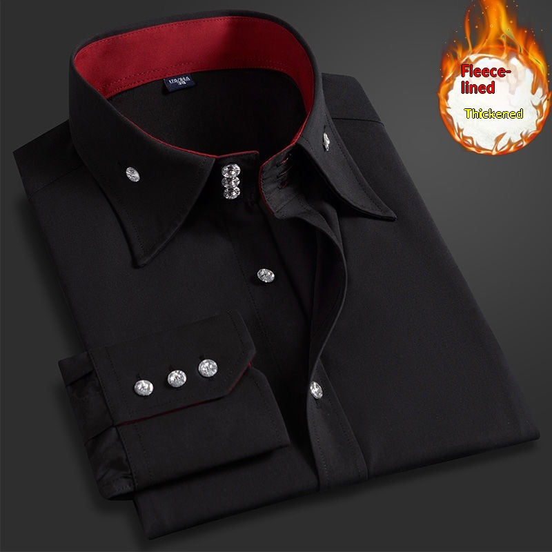 color: Black, style: 069 Fleece Lined-3XL, size:  - Mens Long-Sleeve Casual Trendy Shirt