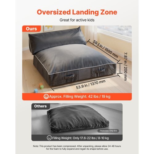 Crash Pad, 5 x 4.5 ft Crash Pad for Kids Sensory with Foam Blocks and Washable Cover, Large Soft Foam Landing Zone Giant Pillow Mat, Sensory Room Equipment for Children Jumping, Relaxing & Play