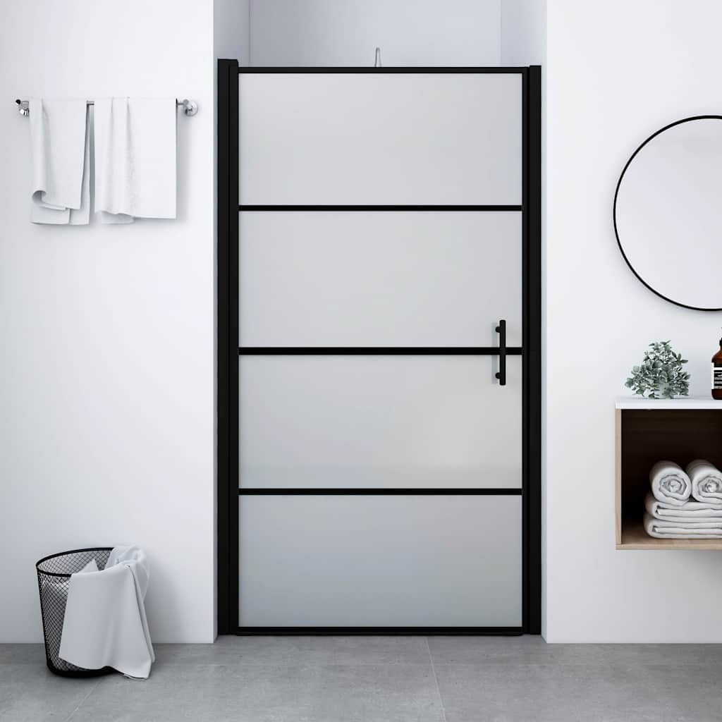 Frosted tempered glass shower door in black, 39.4"x70.1", plumbing fixture hardware from American Smart WB.