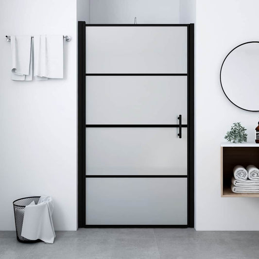 Frosted tempered glass shower door in black, 39.4"x70.1", plumbing fixture hardware from American Smart WB.