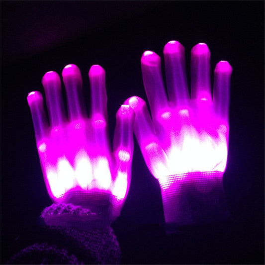 Color: Rose red - 1Pair Chic LED Light Up Skeleton Hand Gloves Halloween Christmas Costume Decor