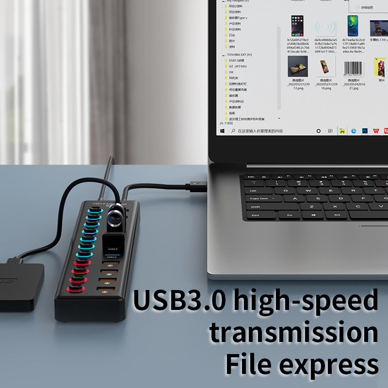 eprolo 3.1 Gen2 USB 3.0 hub with 11-in-1 laptop expansion dock showing multiple ports and connection options