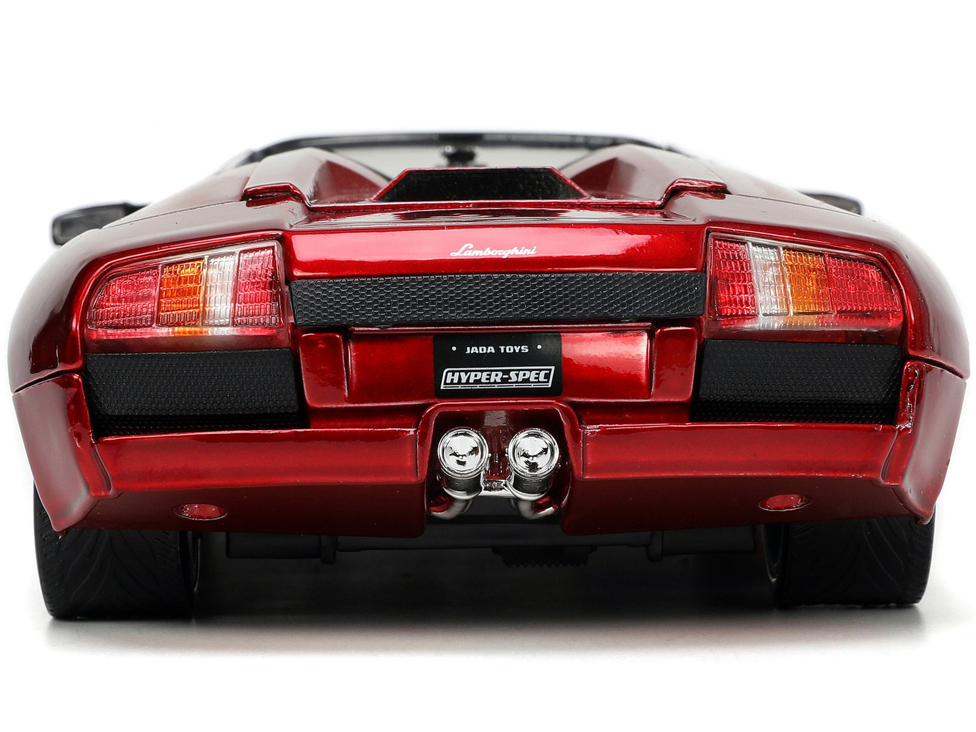 Red metallic Lamborghini Murcielago Roadster diecast model car by Jada, detailed Hyper-Spec Series 1/24 Lamborghini model.