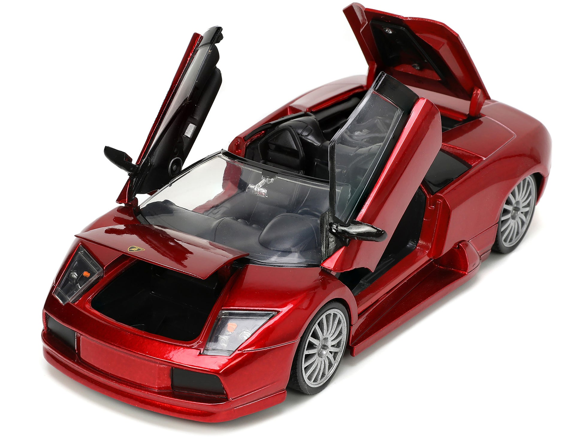 Red metallic Lamborghini Murcielago Roadster diecast model car by Jada, Hyper-Spec Series, detailed 1/24 scale Lamborghini model.