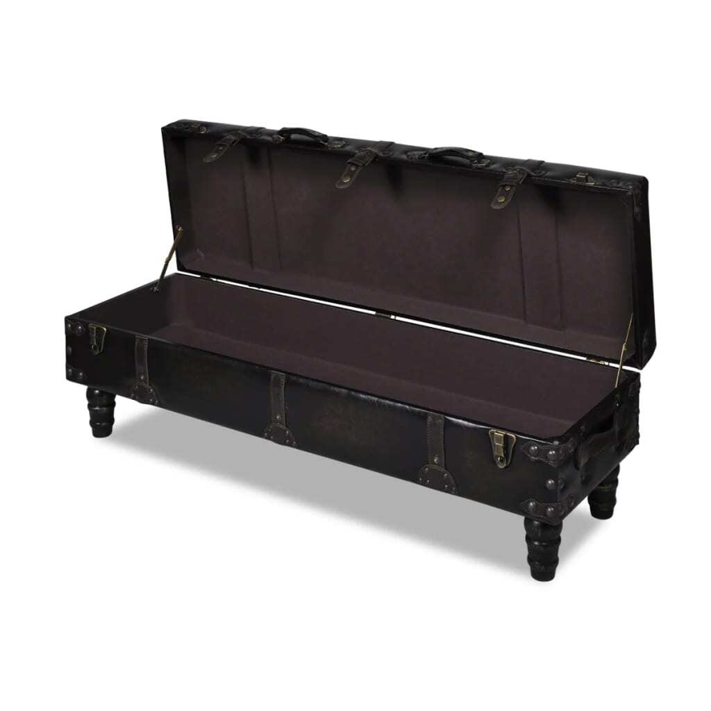 Dark brown American Smart storage bench, 43.7 inches, solid wood pine with faux leather seat, ideal for entryway organization.