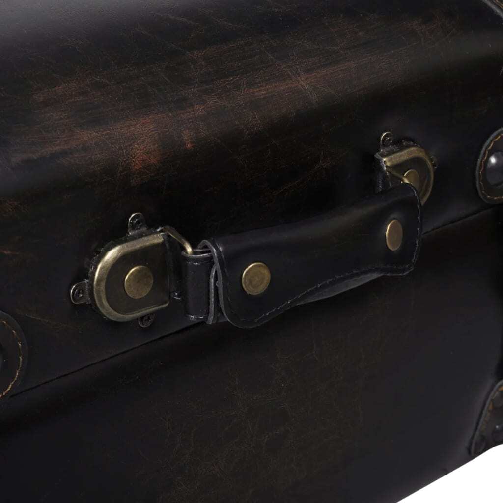 Dark brown storage bench with solid wood pine frame and faux leather seat, ideal for entryways and living spaces.