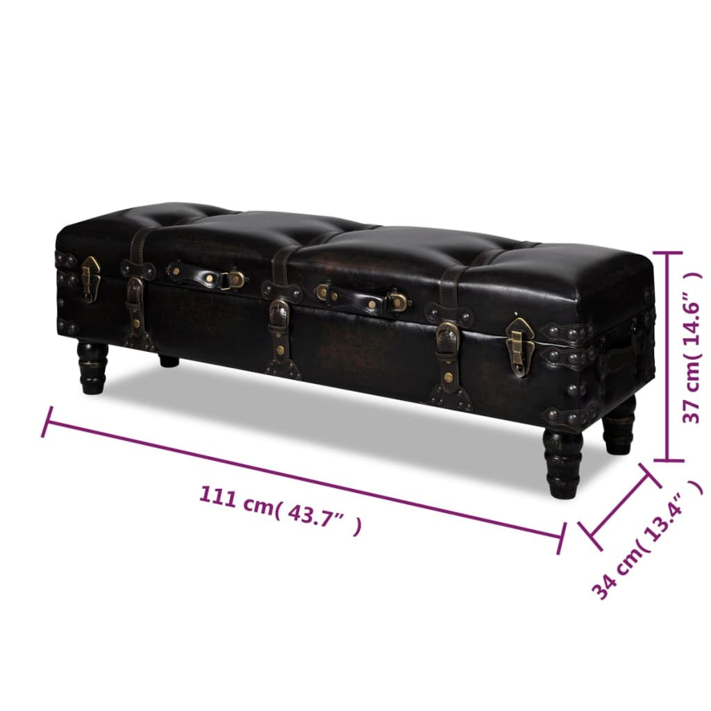 Dark brown solid wood storage bench with faux leather seat, 43.7 inches long, ideal for entryway organization.