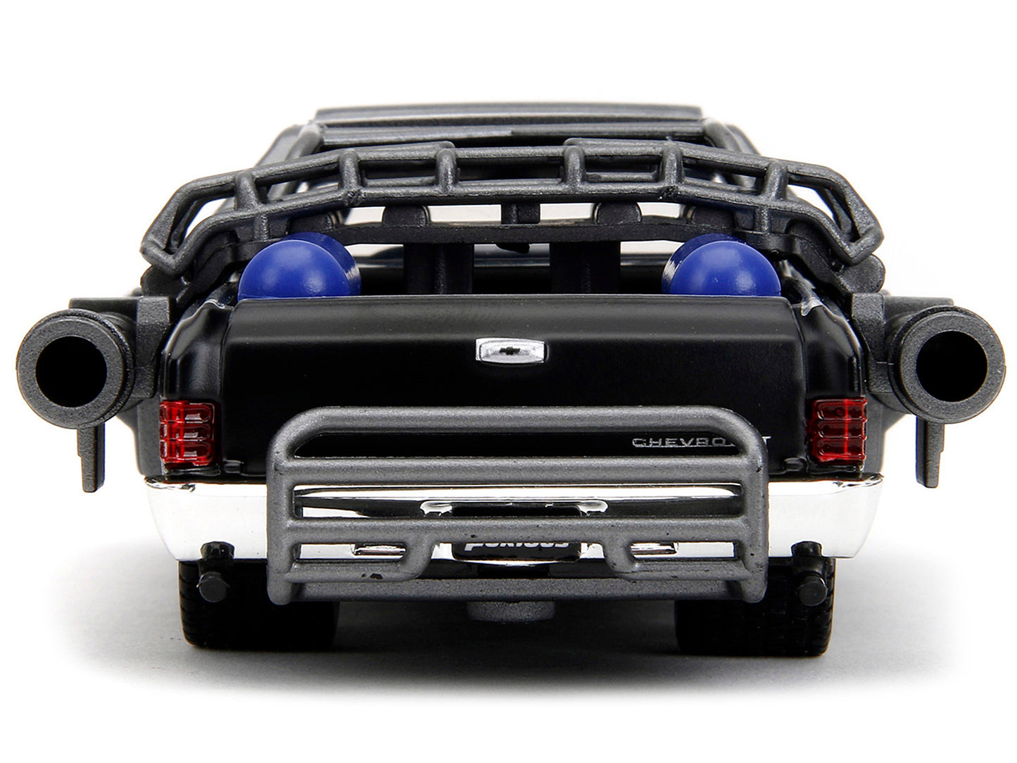 1967 Chevrolet El Camino diecast model car by Jada from Fast & Furious series, matte black finish with cannons, 1/32 scale.