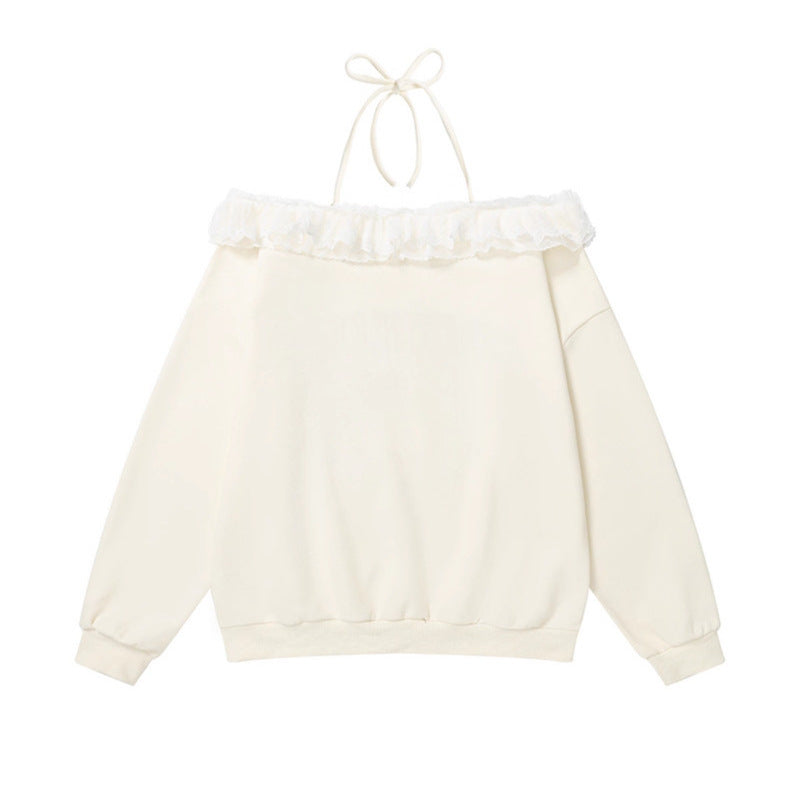 Cute Kitty Cat Off-Shoulder Hoodie for Women Tie Detail, Sweet and Edgy Casual Top
