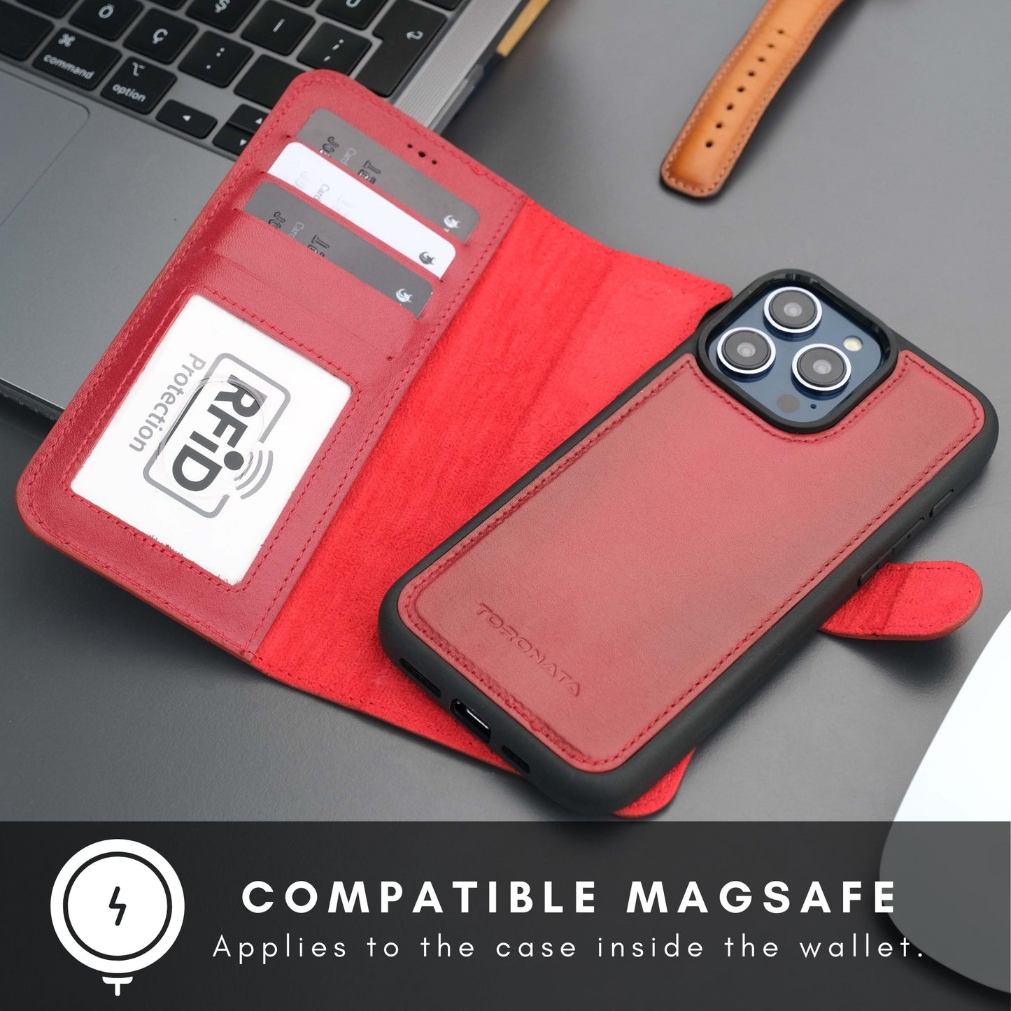 Casper Leather iPhone 15 Pro Max Wallet Case | Detachable MagSafe Compatible RFID Protection