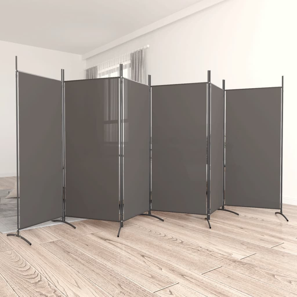 Anthracite fabric 6-panel room divider by American Smart, measuring 204.7"x70.9" for creating private spaces.