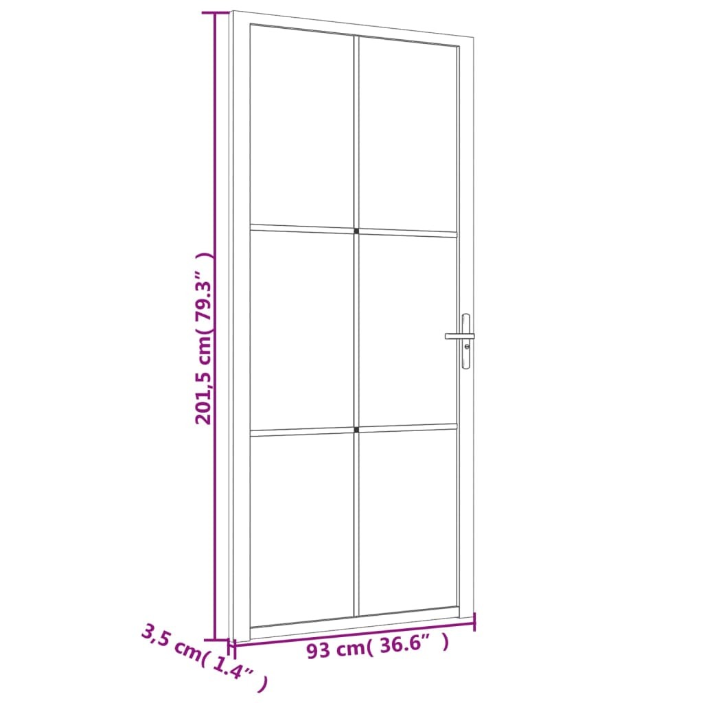 Interior door with black matte glass and aluminum frame, measuring 36.6x79.3 inches, by American Smart.