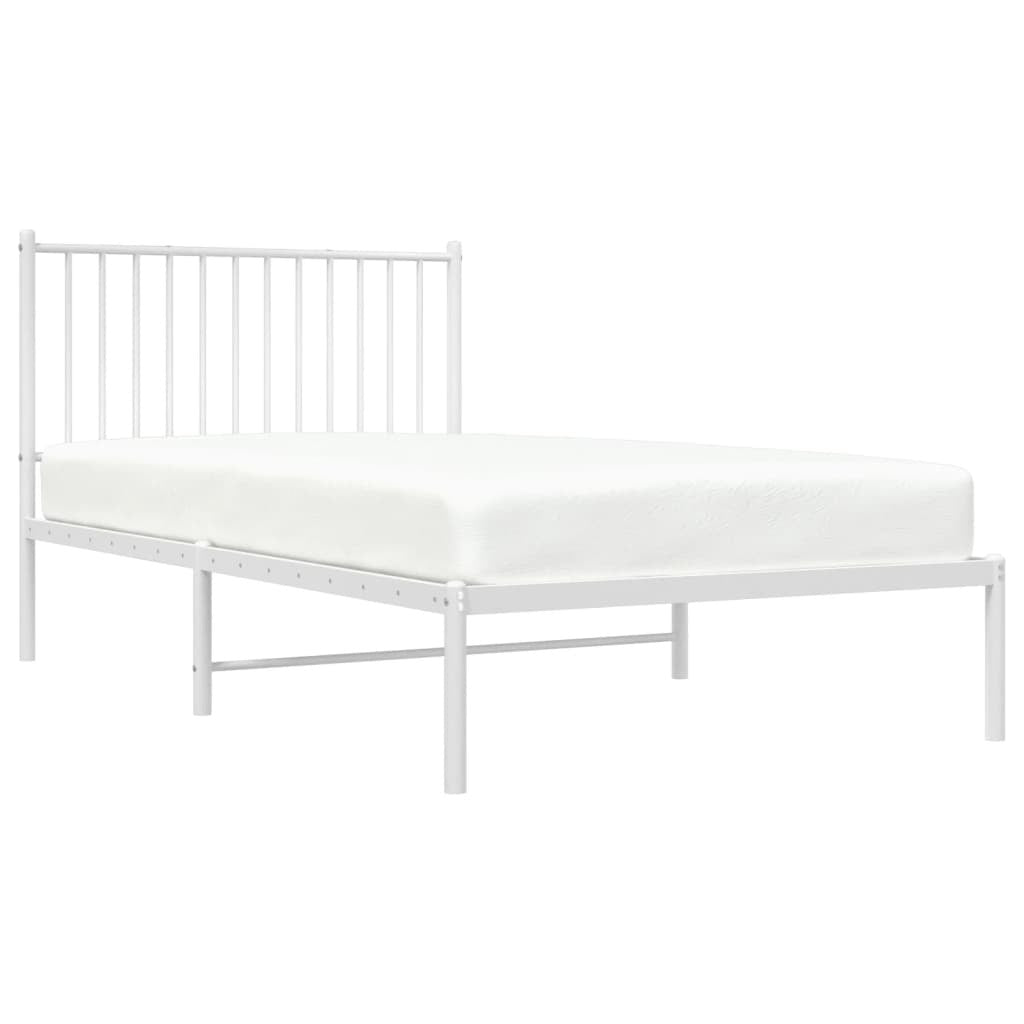 Bed Frame White Powder-Coated Steel Twin Metal Bed Frame