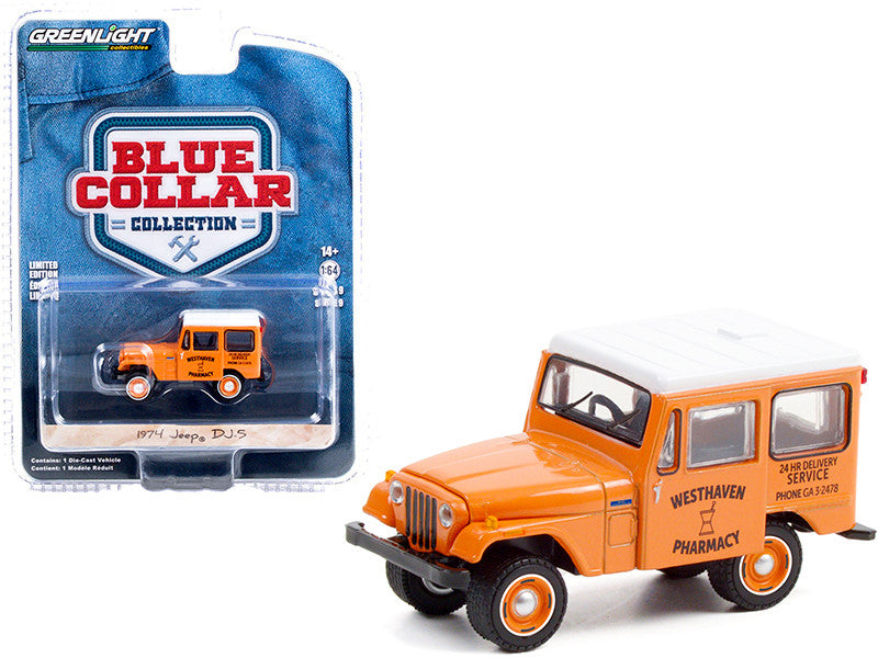 1974 Jeep DJ-5 "Westhaven Pharmacy" Orange with White Top "Blue Collar Collection" Series 9 1/64 Diecast Model Car by Greenlight-0