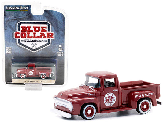 1954 Ford F-100 Pickup Truck Burgundy "Indian Motorcycle Sales & Service" "Blue Collar Collection" Series 10 1/64 Diecast Model Car by Greenlight-0