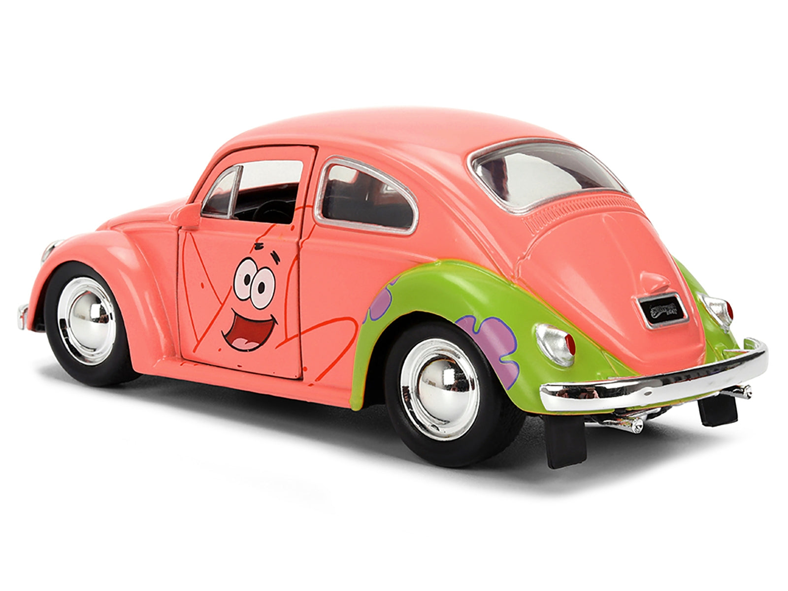 Pink 1959 Volkswagen Beetle diecast model car by Jada featuring Patrick Star livery from SpongeBob SquarePants TV series.