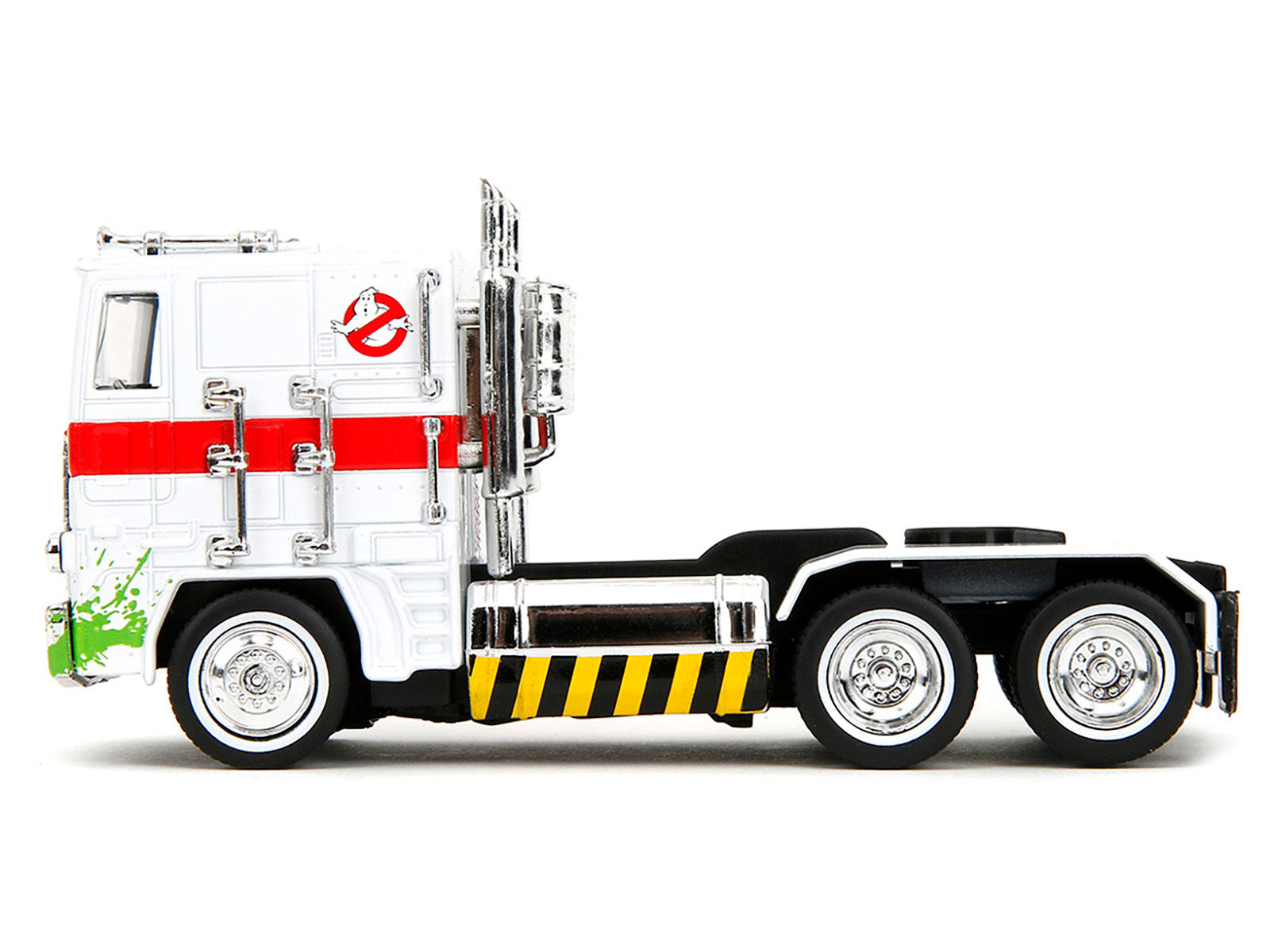 White G1 Autobot Optimus Prime truck diecast model with robot on chassis from Transformers and Ghostbusters crossover by Jada.