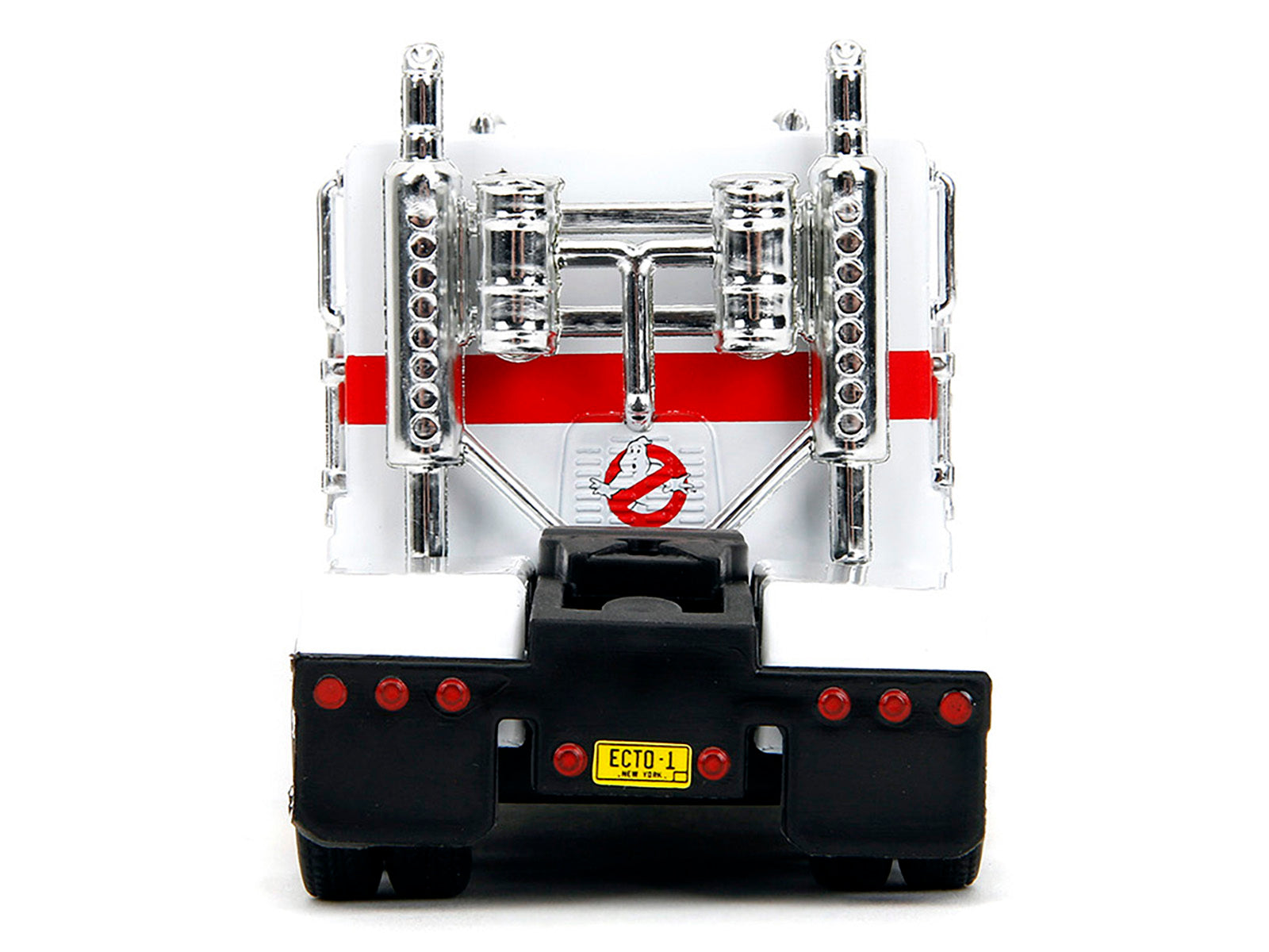 Jada G1 Autobot Optimus Prime truck diecast model with robot on chassis from Transformers and Ghostbusters crossover series.