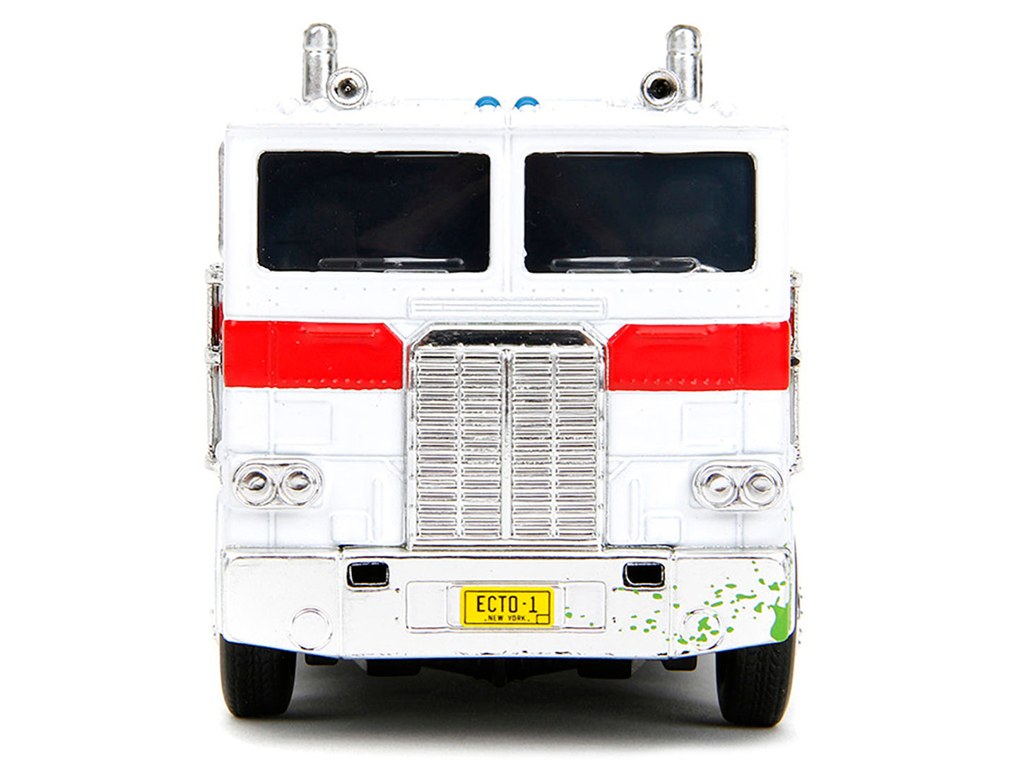 Jada G1 Autobot Optimus Prime truck diecast model from Transformers and Ghostbusters crossover series, featuring a robot on the chassis.