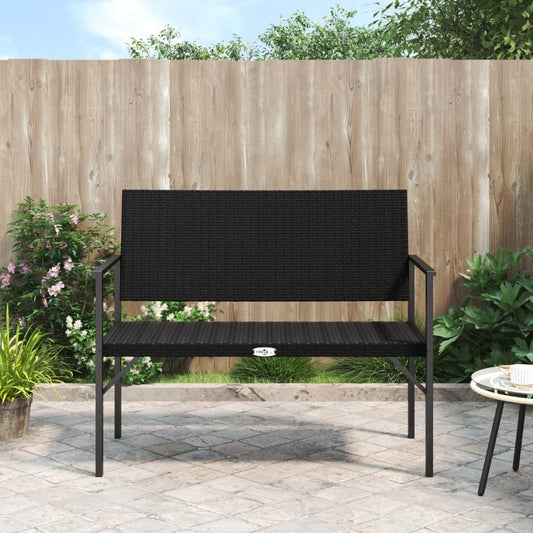 Garden Bench Black PE Rattan, Powder-Coated Steel Medium Durable
