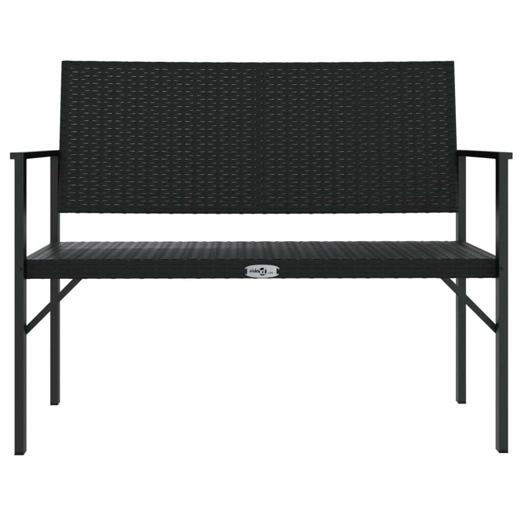 Garden Bench Black PE Rattan, Powder-Coated Steel Medium Durable