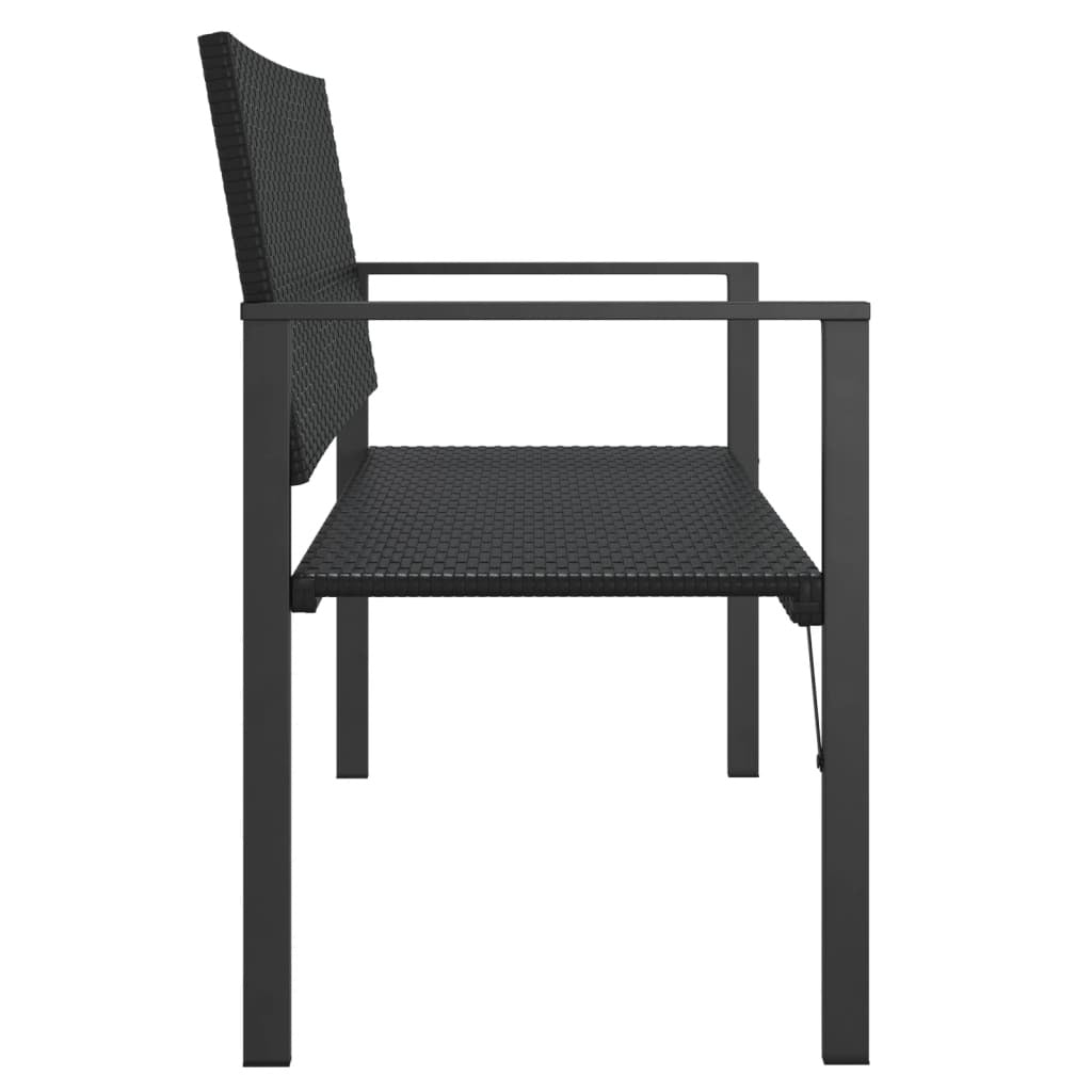 Garden Bench Black PE Rattan, Powder-Coated Steel Medium Durable