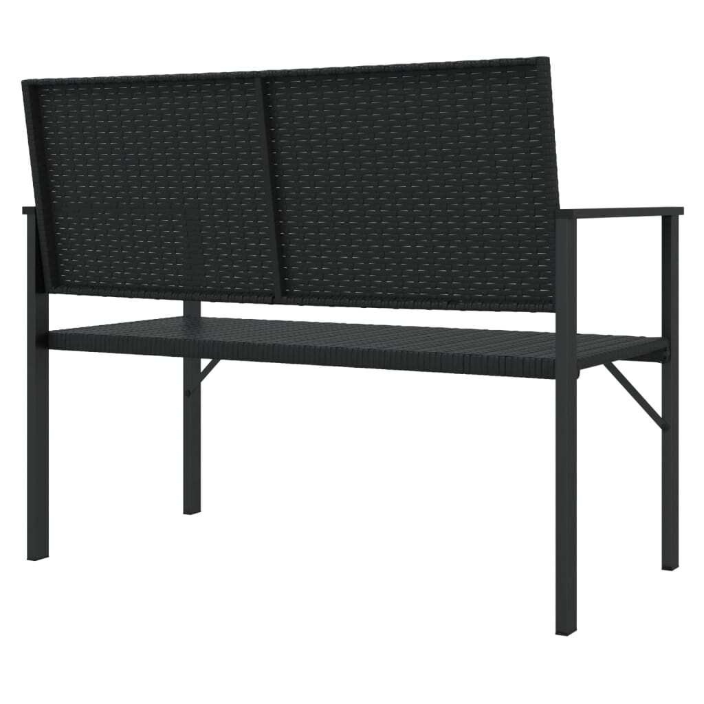 Garden Bench Black PE Rattan, Powder-Coated Steel Medium Durable