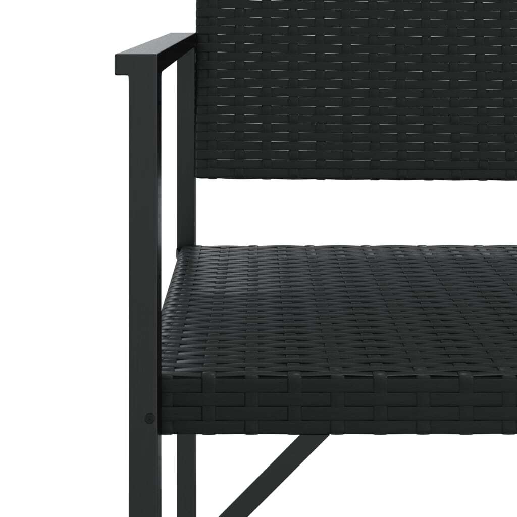 Garden Bench Black PE Rattan, Powder-Coated Steel Medium Durable