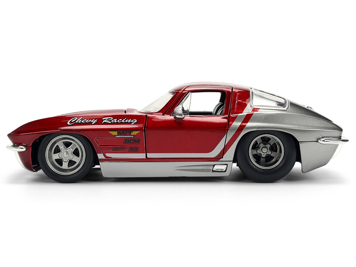 Red and gray 1/24 diecast model of Chevrolet Corvette Stingray "Chevy Racing" by Jada from Bigtime Muscle Series.