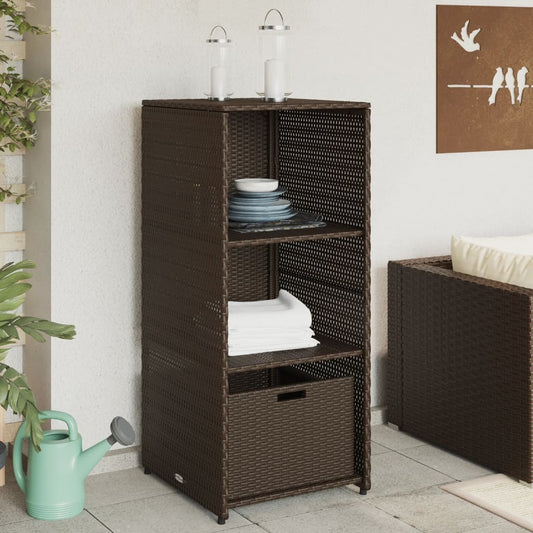 Garden Storage Cabinet Brown PE Rattan, Powder-Coated Steel
