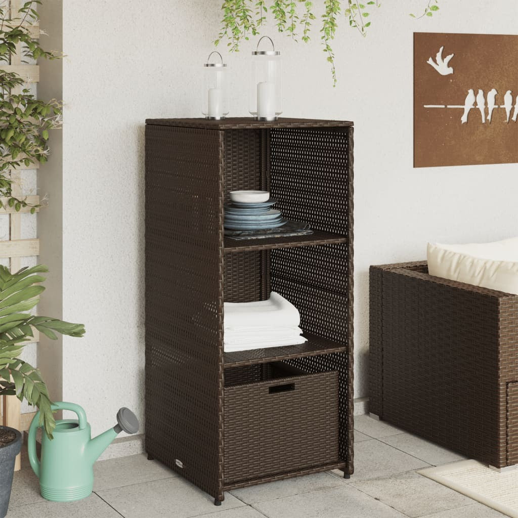 Garden Storage Cabinet Brown PE Rattan, Powder-Coated Steel