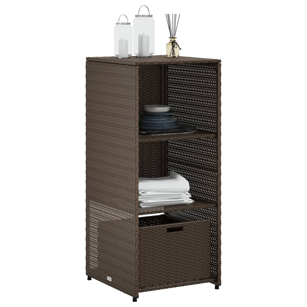 Garden Storage Cabinet Brown PE Rattan, Powder-Coated Steel