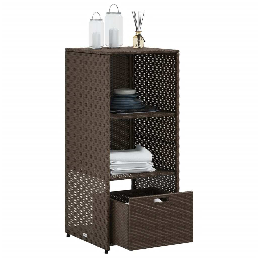 Garden Storage Cabinet Brown PE Rattan, Powder-Coated Steel