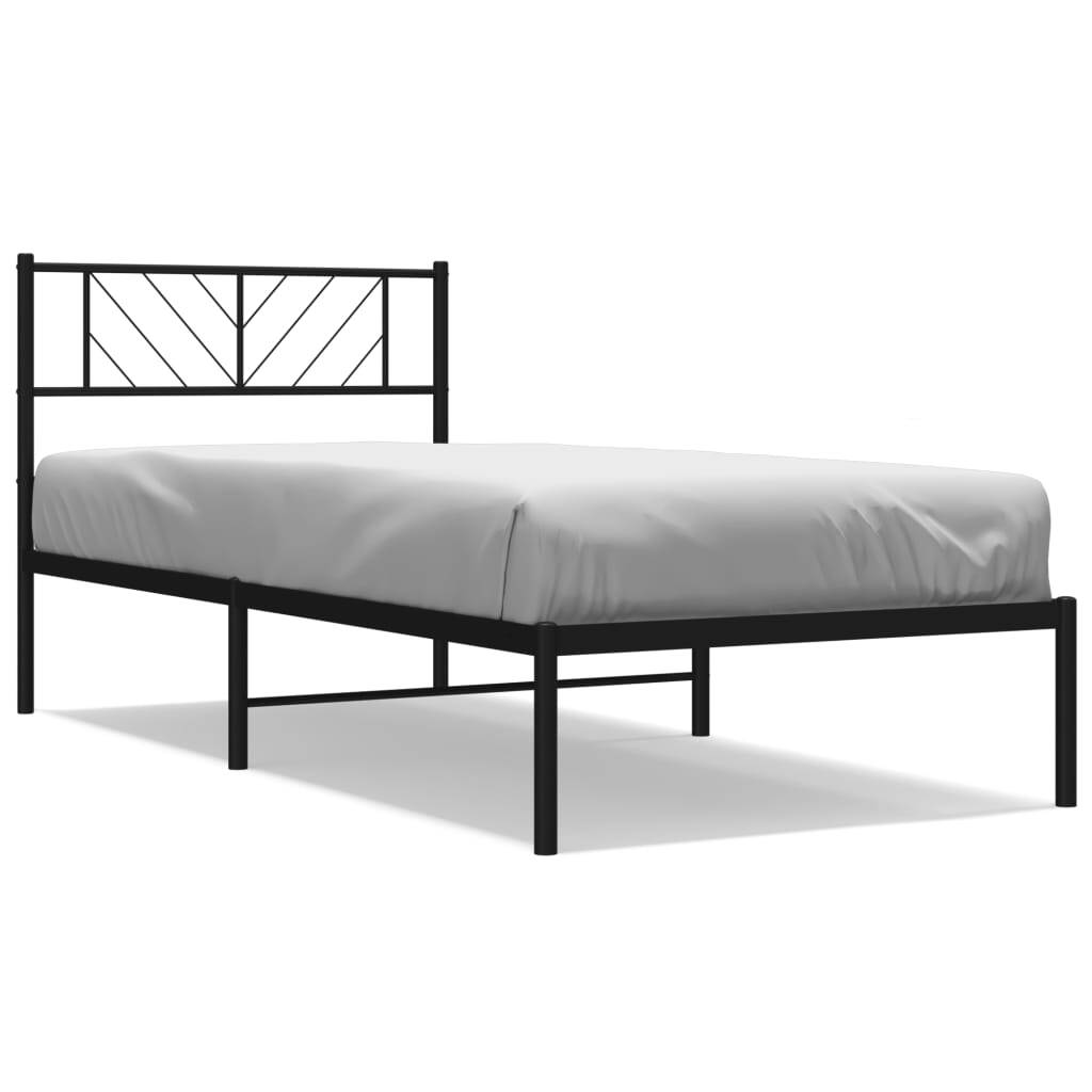 Metal Bed Frame Black Powder-Coated Steel Twin Modern
