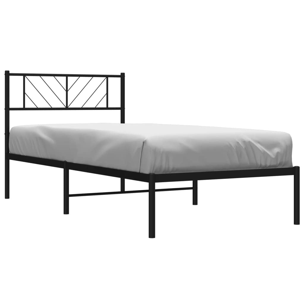 Metal Bed Frame Black Powder-Coated Steel Twin Modern