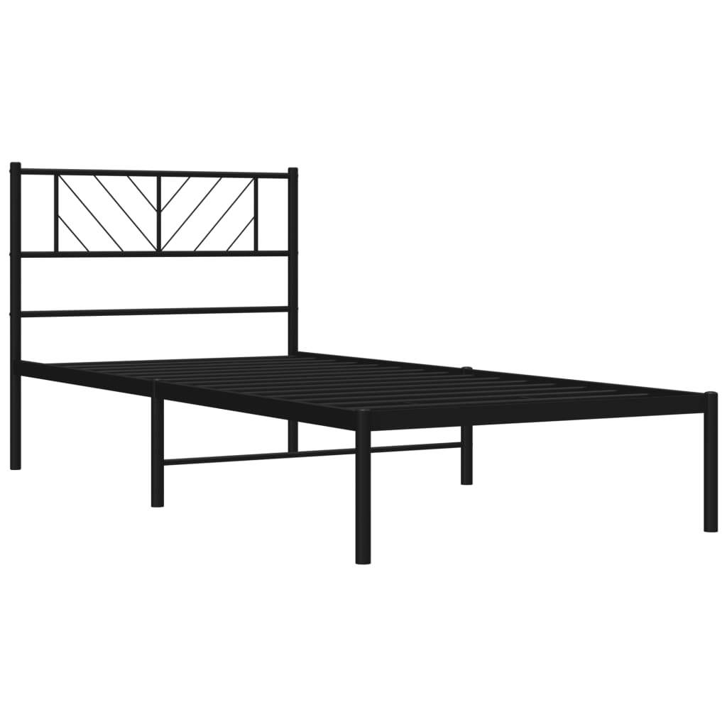 Metal Bed Frame Black Powder-Coated Steel Twin Modern
