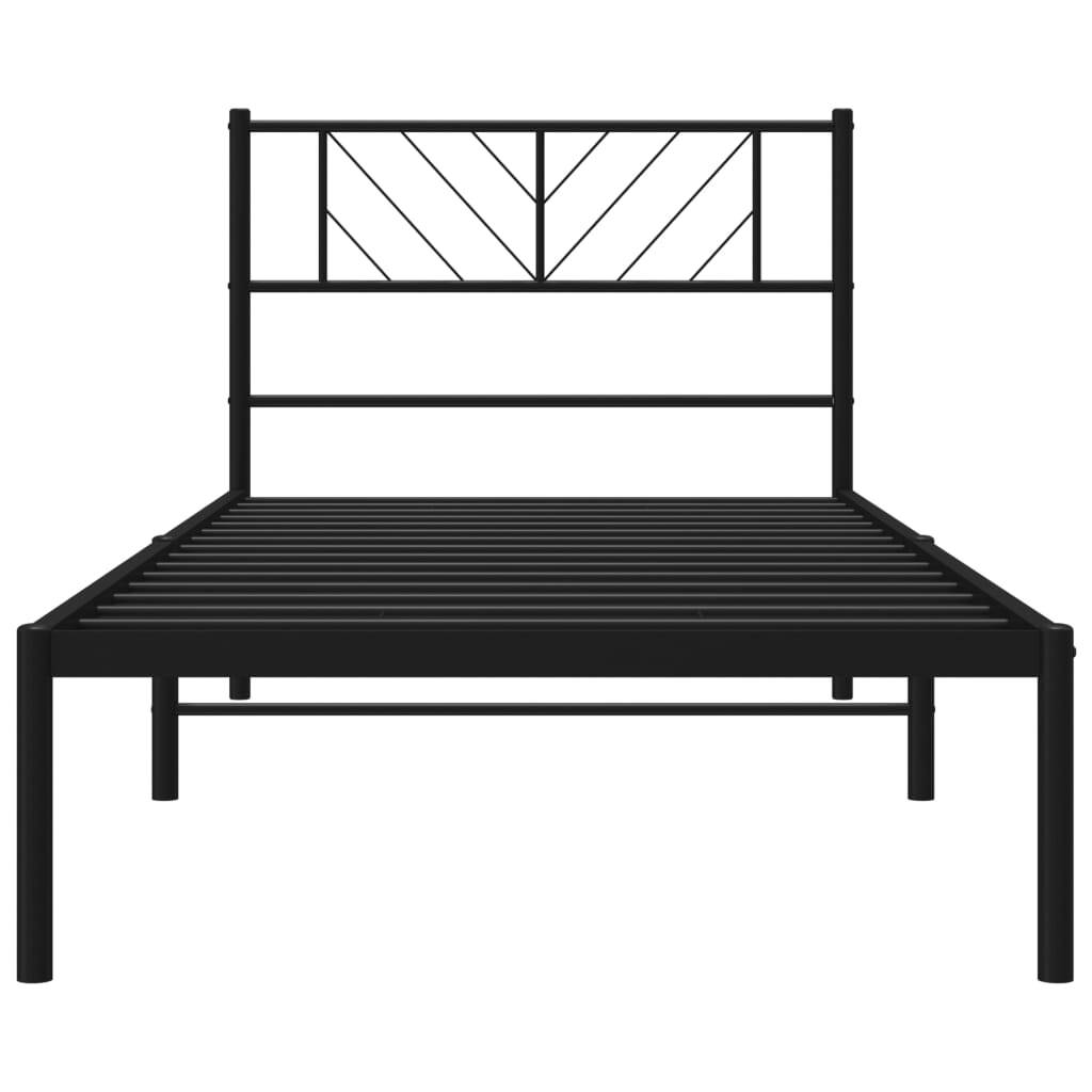 Metal Bed Frame Black Powder-Coated Steel Twin Modern